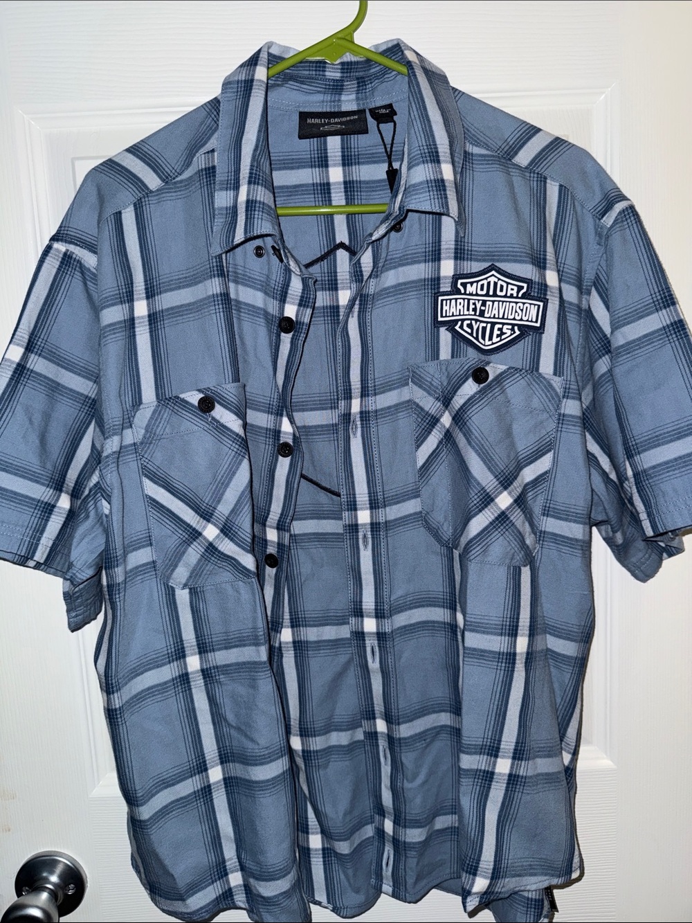 Harley-Davidson Men's Gray & White Plaid Short Sleeve Button-Up Shirt